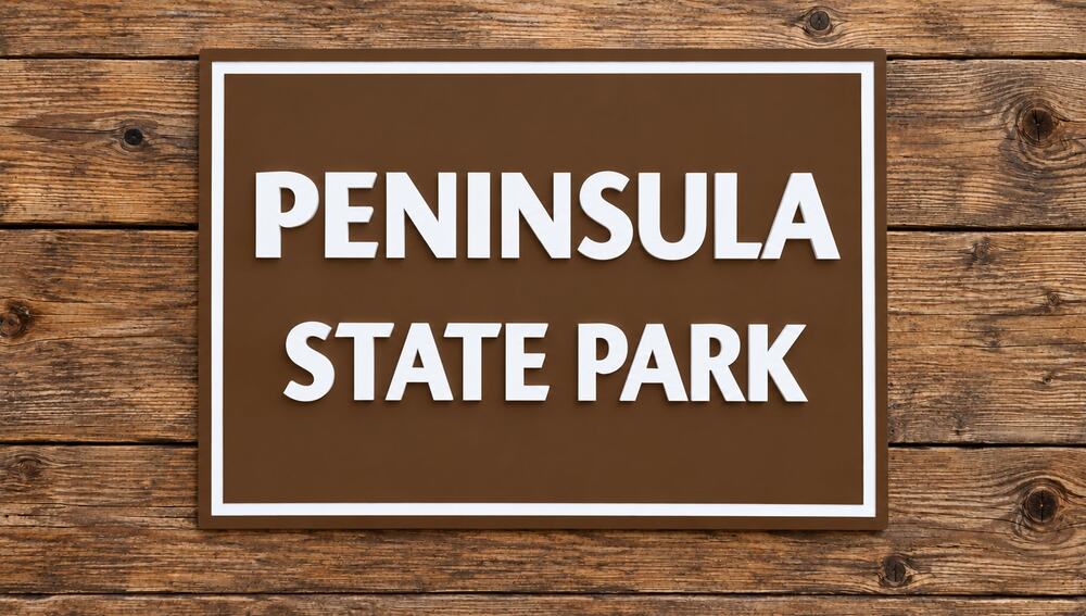 Peninsula State Park Wisconsin Entrance Sign Door County Hike Trail Camp Cycle